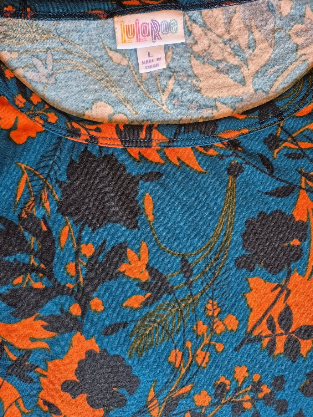 LuLaRoe Teal Julia Dress with Orange and Black Floral Print Large - Picture 5 of 8